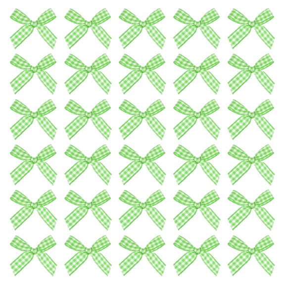 100 Pcs Mini Gingham Ribbon Bows for Craft DIY Cake Sewing Wedding Birthday Party Decoration, Grass Green White