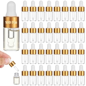 100 Pcs Mini Glass Dropper Bottle, Essential Oil Dropping Bottles, Empty Travel Sample Vials, Tiny Glass Storage Jars with Droppers, incture Bottles with Caps for Perfume, Cosmetic Liquid