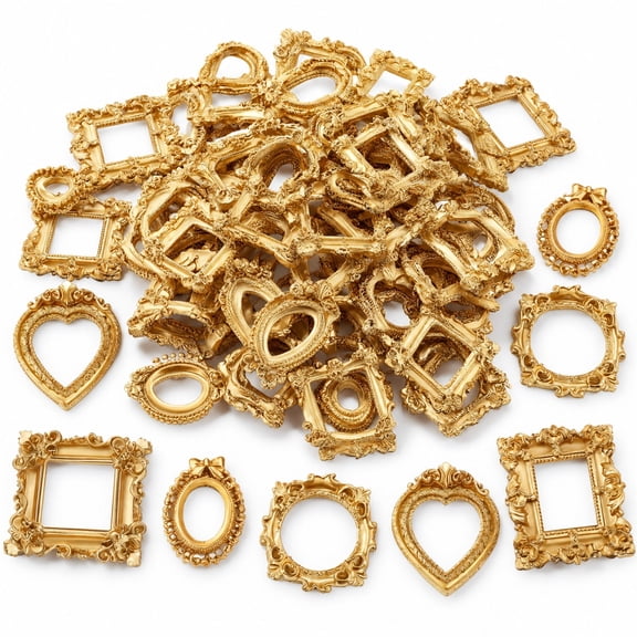 100 Pcs Mini Gold Picture Frames, Vintage Resin Photo Frames for Jewelry and Manicure Displays, Decorative Craft Frames for Photography Props, Party Table Decor and Handcraft Gifts