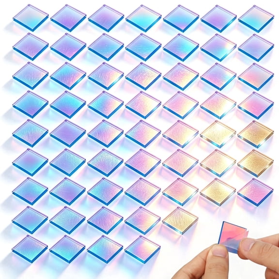 100 Pcs Mini Iridescent Acrylic Squares, 1/8" Thick Holographic Plexiglass Tiles 0.79*0.79in for DIY Crafts, Resin Inlays & Light Art