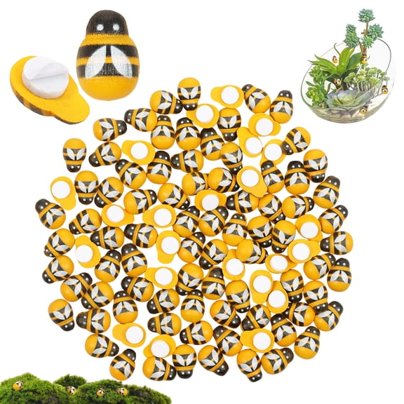 100 Pcs Mini Ladybugs & Bees, Wooden Bees Ladybugs Tiny Wooden Bumble Bees Embellishments for Crafts Scrapbooking DIY Decoration(Yellow )