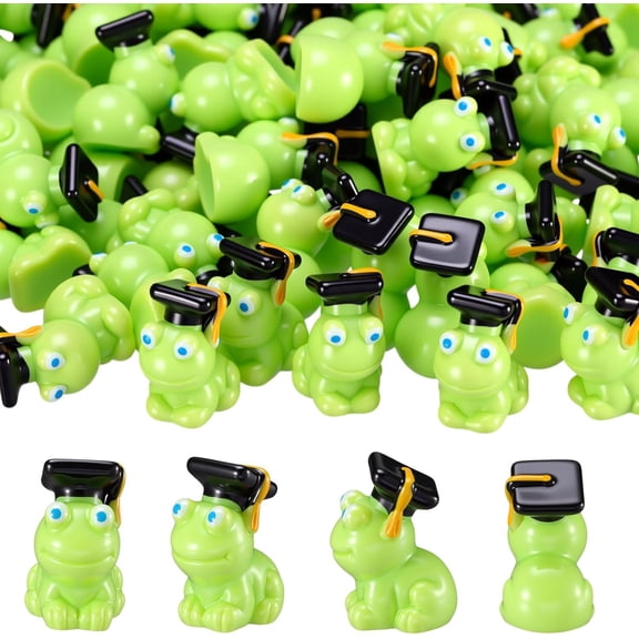 100 Pcs Mini Resin Frog Figurines Bulk Tiny Frog Cute with Hat Table Centerpiece Decor DIY Craft Micro Landscape Aquarium Ornaments Party Gifts Birthday Graduation Daily (Graduation Cap)