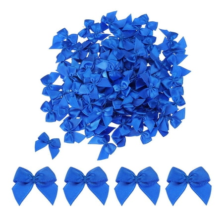 Uxcell 100 Pcs Mini Ribbon Bow 1" Mini Fabric Satin Ribbon Flower Bows Dark Blue