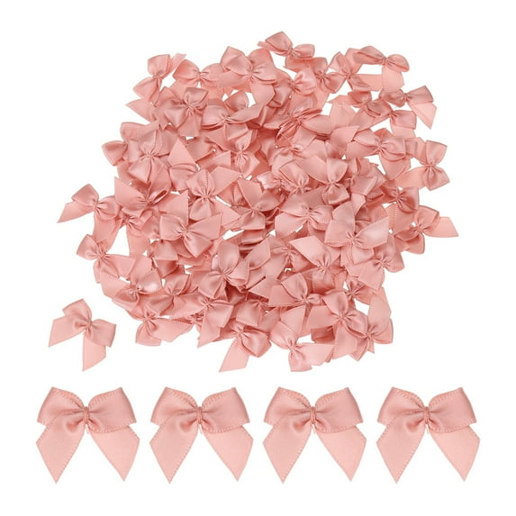 Uxcell 100 Pcs Mini Ribbon Bow 1" Mini Fabric Satin Ribbon Flower Bows Nude Pink