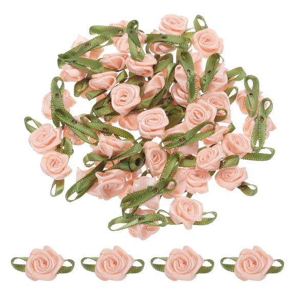100 Pcs Mini Roses Bow 22mm Small Fabric Satin Ribbon Flower Bows Ribbon Roses for Craft Ornament Applique DIY Envelope Sewing Wedding Birthday Party, Champagne