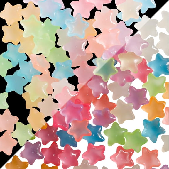 100 Pcs Mix Flatback Resin Stars Glow in The Dark Stars 0.9 Inch for DIY Phone Case Photo Frame Crafts Hair Clips Making Accessories