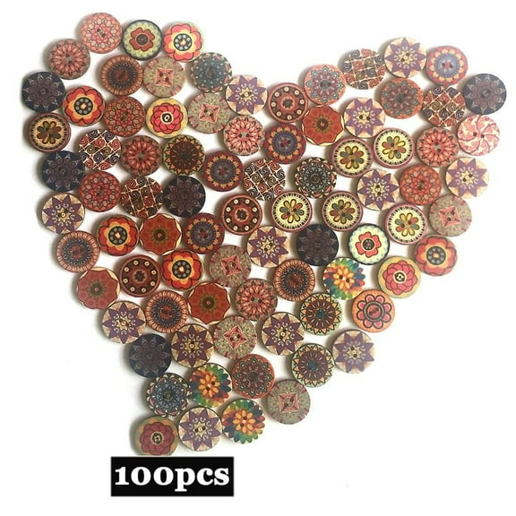 100 Pcs Mixed Color Wood Buttons, Happon 1 Inch Natural Round Shapes Retro Buttons, Vintage Buttons with 2 Holes for DIY Sewing Crafts