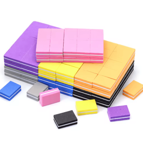 100 Pcs Mixed Square Sponge Nail File Blocks, Double Sided Polishing Buffing Blocks Manicure Pedicure Nail Art Tools for Salon Home Use