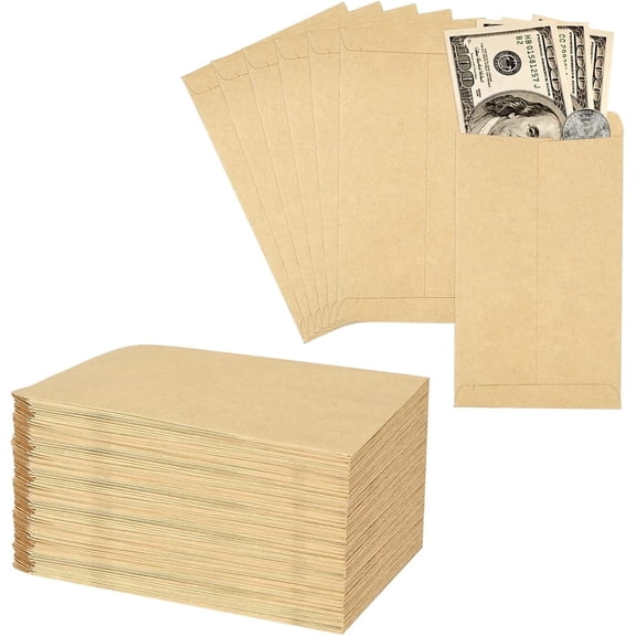 100 Pcs Money Envelopes for Cash Kraft Paper, XISELI 6.5x3.5 Small Cash Envelopes for Self-Adhesive, Money Saving Challenge Coin Envelopes for Coin, Check, Budget, Small Item Organizer