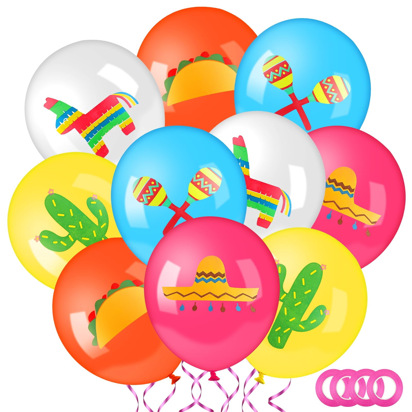 100 Pcs Multi-Color Fiesta Balloons, Mexican Themed H2FSDParty Balloons ...