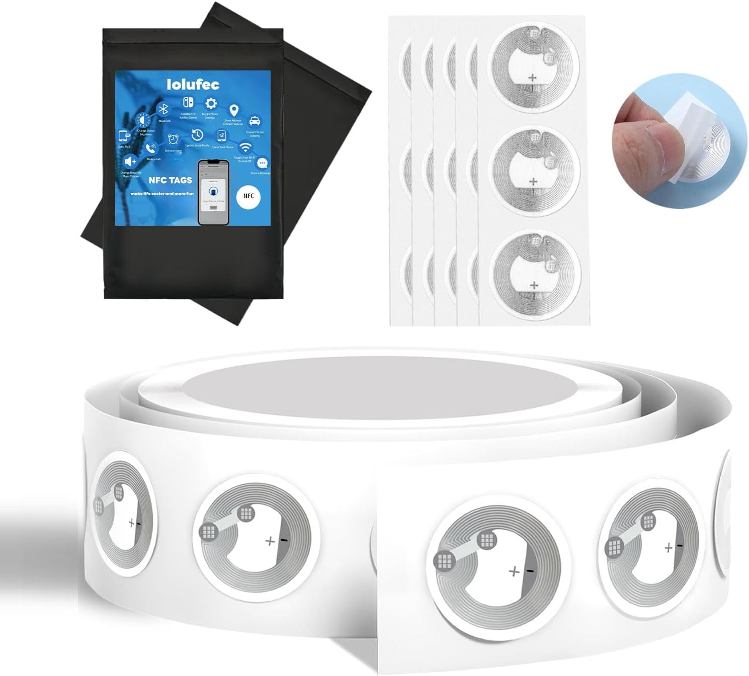 100 Pcs NFC Tags NTAG216, Programmable NFC Stickers with Adhesive Back,888 Bytes Memory, Rewritable RFID Ntag216 Tags Compatible with NFC Enabled Smartphones and Devices