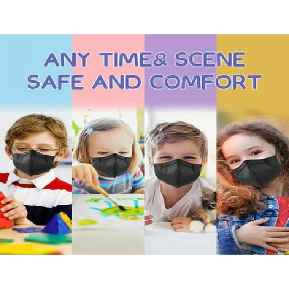 100 Pcs NK95 Kids Boy Girl Teens Face Mask Dental Cover 5 Layers Ear Loop Black Color Individual Seal Pack
