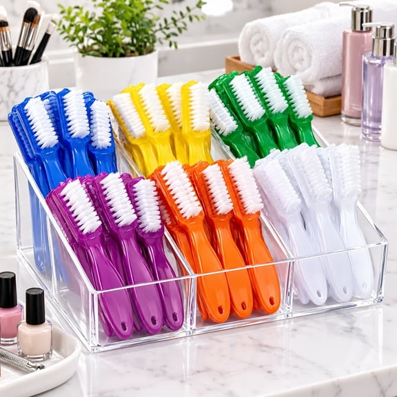 100 Pcs Nail Cleaning Brushes, 6 Color Plastic Handle Grip Fingernail and Toenail Scrub Brushes, Multipurpose Pedicure Cleaning Tools for Home, Salon