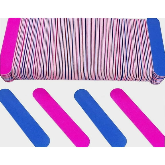 100 Pcs Nail Files for Nature Nails Small Disposable Double Sided Colorful Nail File Bulk for Home Salon Travel Size Mini Manicure Kit for Men Women Kids Wood Emory Pink/Blue
