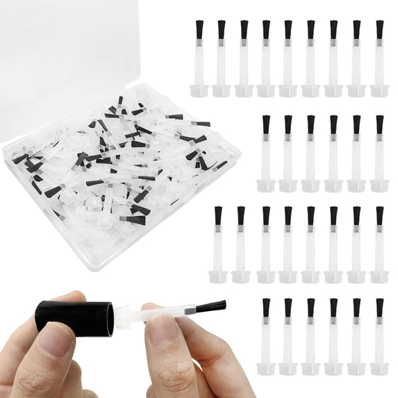 100 Pcs Nail Polish Brush Replacement Kit with Handle Mini Disposable Nail Brushes Dip Replacement Brush Dip Powder Liquid Replacement Soft Bristles Brush Head for Diy Nail Art Salon E22