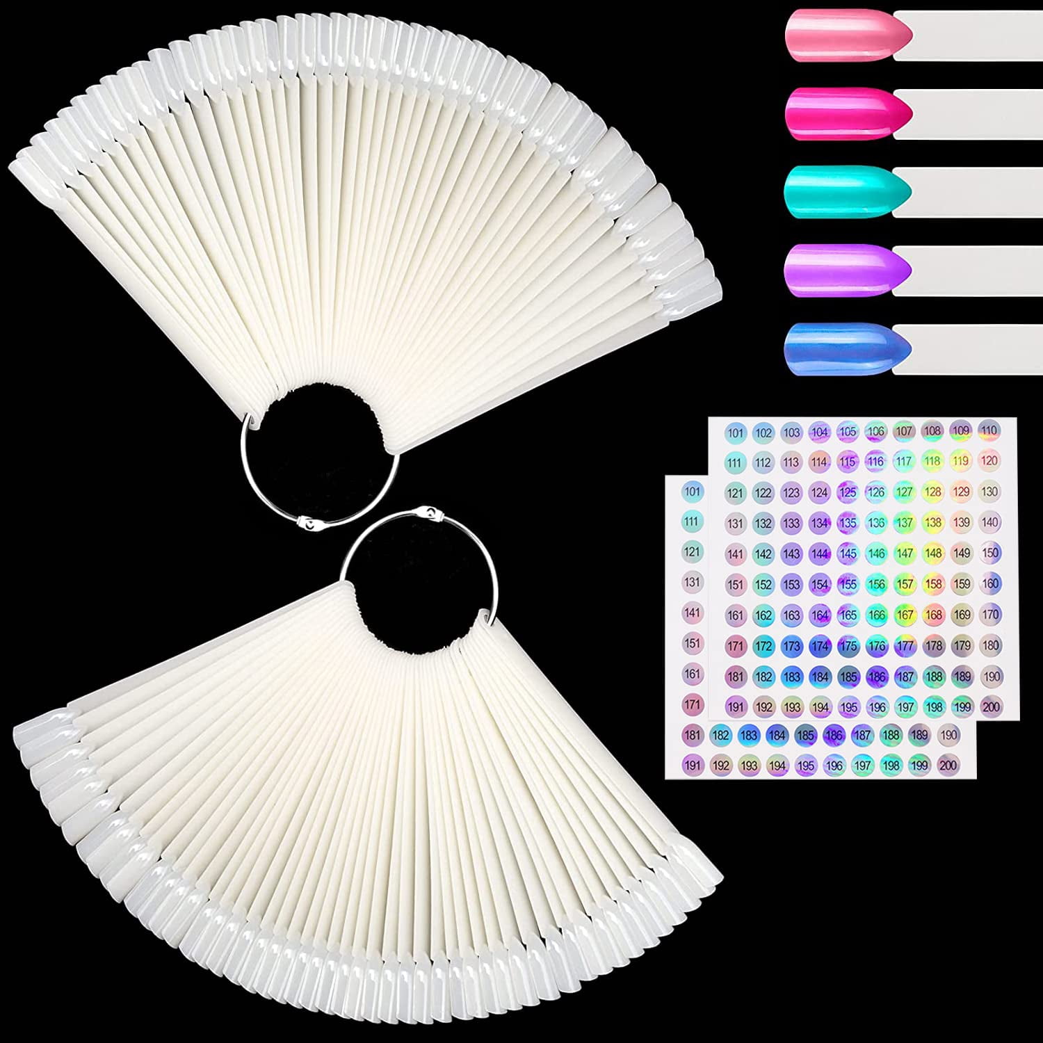 100 Pcs Nail Swatches Sticks with 2 Pcs 101200 Number Stickers