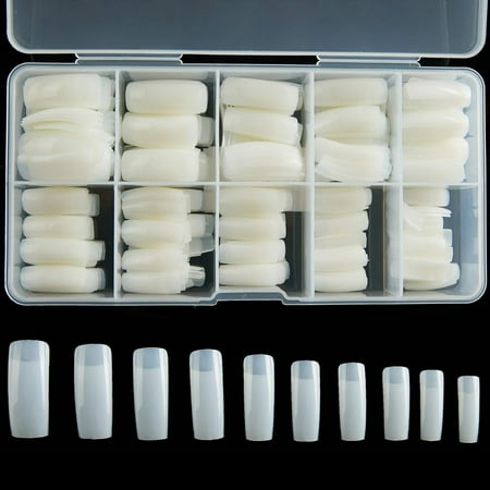 100 Pcs Nail Tips for Acrylic Nails Professional, Coffin Nail Fake Nails,False Ballerina French Acrylic Nail Extension for Nail Art Salon Manicure Home Artificial 10 Sizes with Case (Natural)