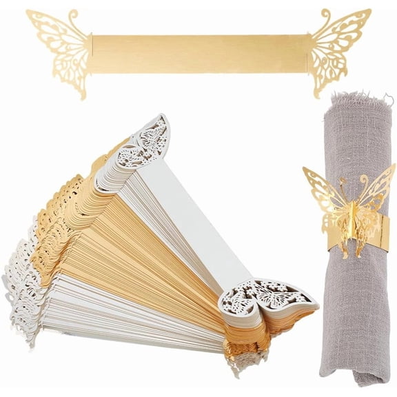 100 Pcs Napkin Rings Butterfly Shape 2 Sizes 2 Colors Flower Foil Paper Napkin Holder Metallic Paper Napkin Rings for Serviette Table Decoration Weddings Party Restaurant Multi-color DIY