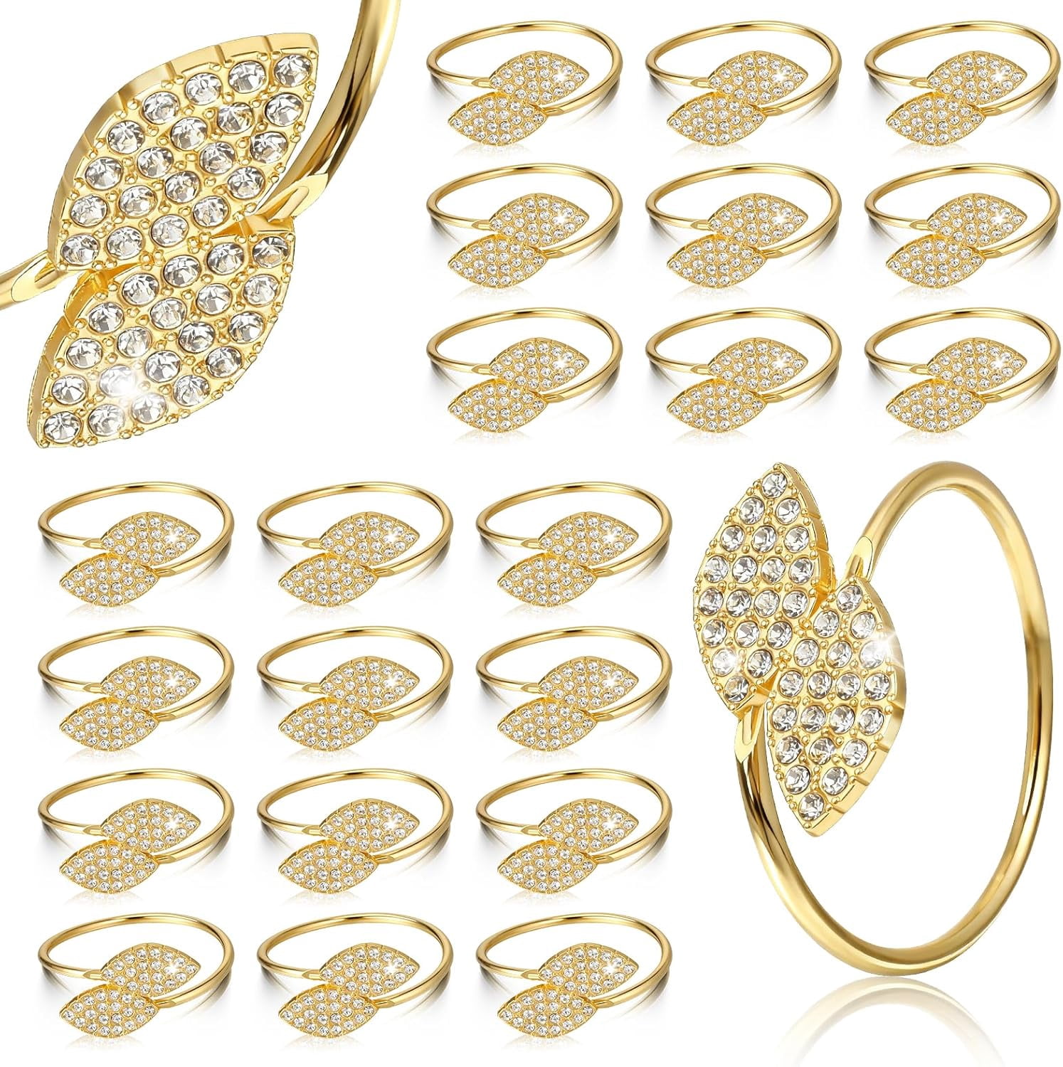 100 Pcs Napkin Rings Gold Table Decorations Durable Bling Leaf Shaped ...