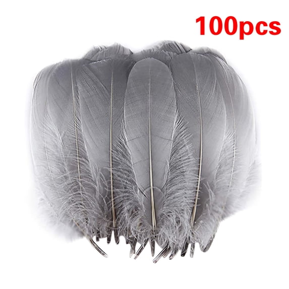 100 Pcs Natural Floating Goose Feather Ornaments, Fluffy DIY Craft Feather Accessories, Decorative Feathers for Wedding Party, Candle Holder Floral Arrangement, Home Art and Halloween Decoration,Grey