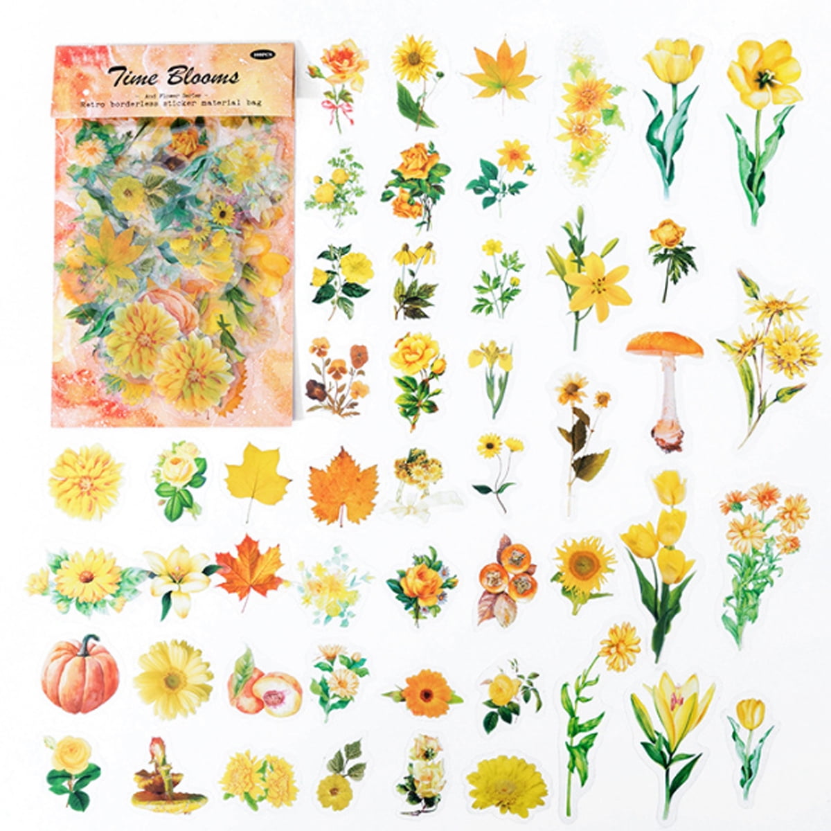 100 Pcs Natural Flower Stickers for Scrapbooking Retro Art Plant