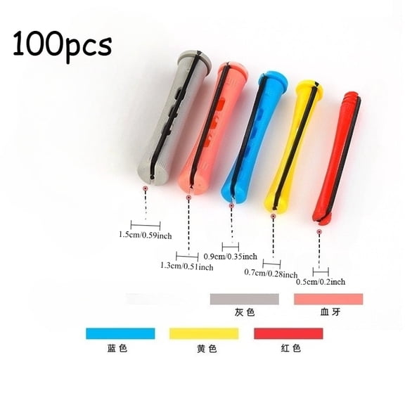 100 Pcs Non-Slip Plastic Hair Rollers - Short Style Styling Curlers with Elastic Rubber Bands Multi Size for Daily Party Wedding Hairstyle Prep
