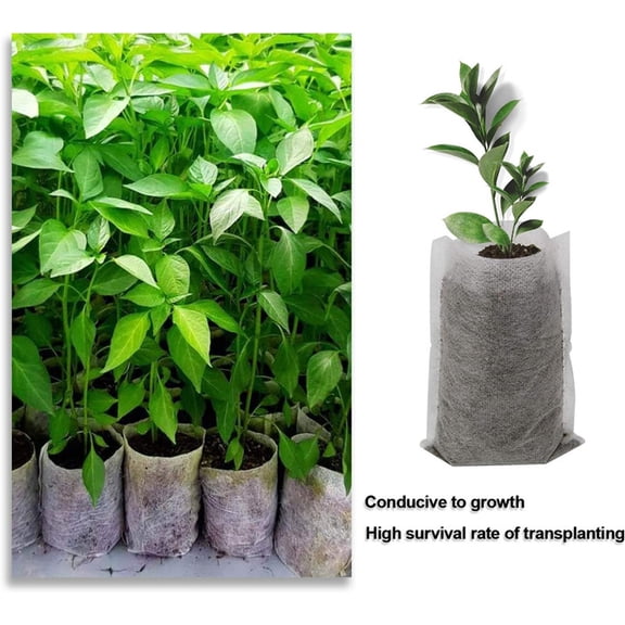 100 Pcs Non-Woven Plant Grow Bags, Biodegradable Seedling Nursery Pots, Garden Planting Containers For Seedlings, Flowers, Vegetables, 8X9 Inch (4.5X7 Inch)