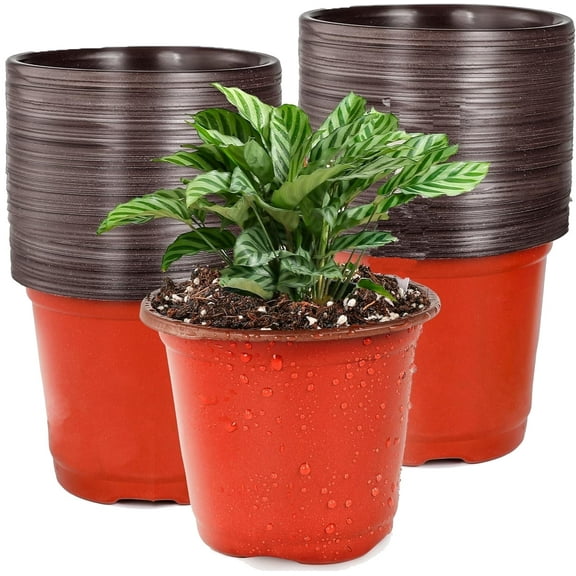 100 Pcs Nursery Pots for Plants,Small Plastic Plant Nursery Pot,4" Plant Pot for Planting Plastic Seedling Pots with Drainage Holes Seed Starter Pot (Red)