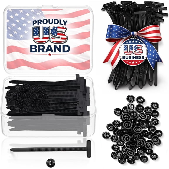 100 Pcs Nylon Universal Cable Tie Buckles  Heavy-Duty Zip Tie Buckle Clips with Pin & Button Design, Self-Locking, UV Resistant, Install for Car Bumper, Fender & Auto Body Repair
