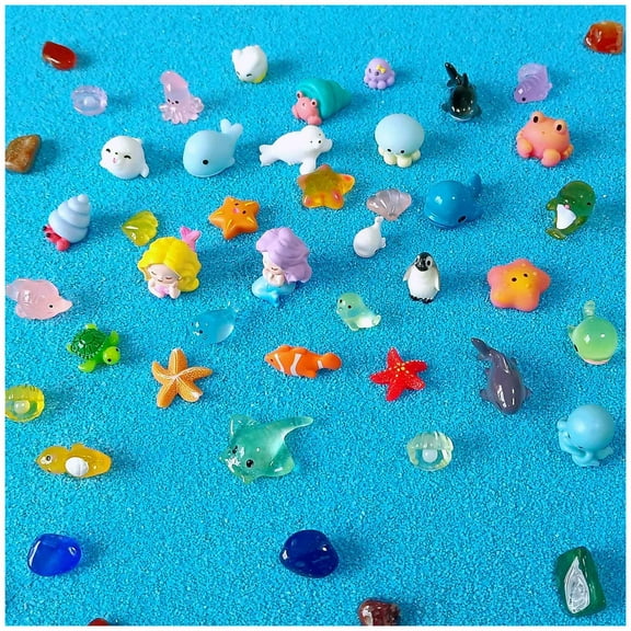 100 Pcs Ocean Mini Resin Animals Figures, Tiny Plastic Sea Creatures Figurines to Hide Miniature Fairy Garden Decorations