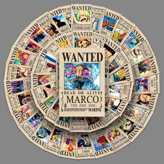 100 Pcs One Piece Wanted Notice Anime Stickers Cartoon Waterproof Stickers for Water Bottles, Laptop,Bumper,Computer Stickers and Decals