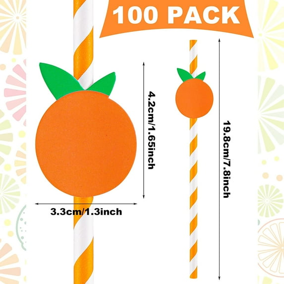 100 Pcs Orange Paper Straws Little Cutie Baby Shower Straws Orange Fruit Straws Disposable Drinking Paper Straws for Baby Shower Decorations Birthday Party Supplies, 0.24 x 7.76 Inches