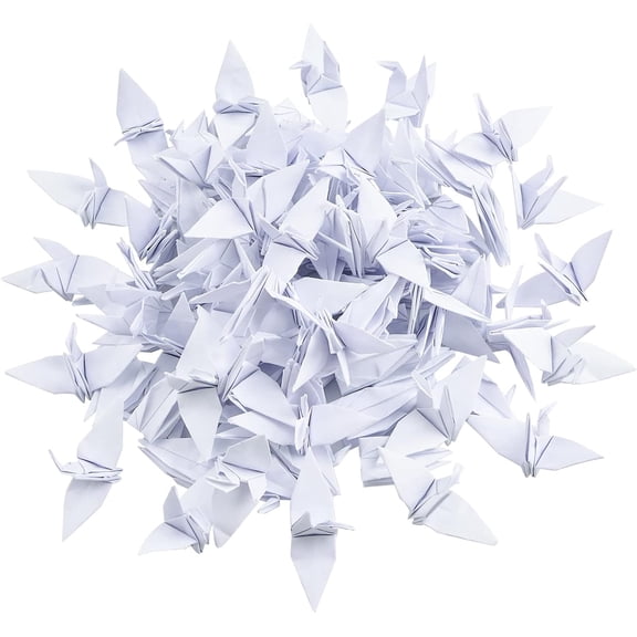 100 Pcs Origami Paper Cranes, Handmade Folded Origami Paper Crane String Garland for Wedding Party Backdrop Home Decoration, White