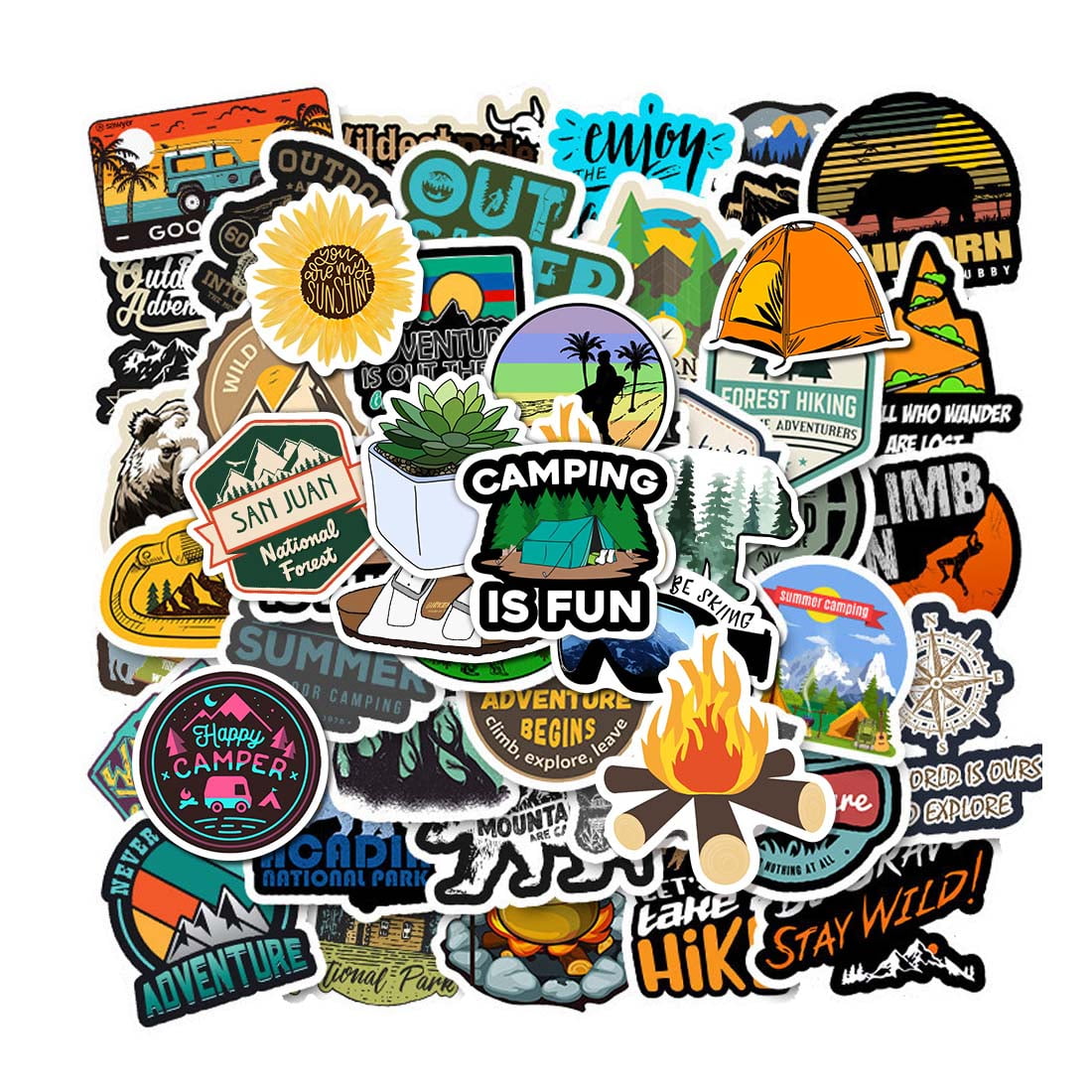 100 Pcs Outdoor Camping Stickers Travel Hiking Adventure Stickers  Wilderness Nature Stickers Pack Waterproof Vinyl Stickers Decals for Water  Bottle Laptop Luggage for Adults Teens Girls Boys Kids 