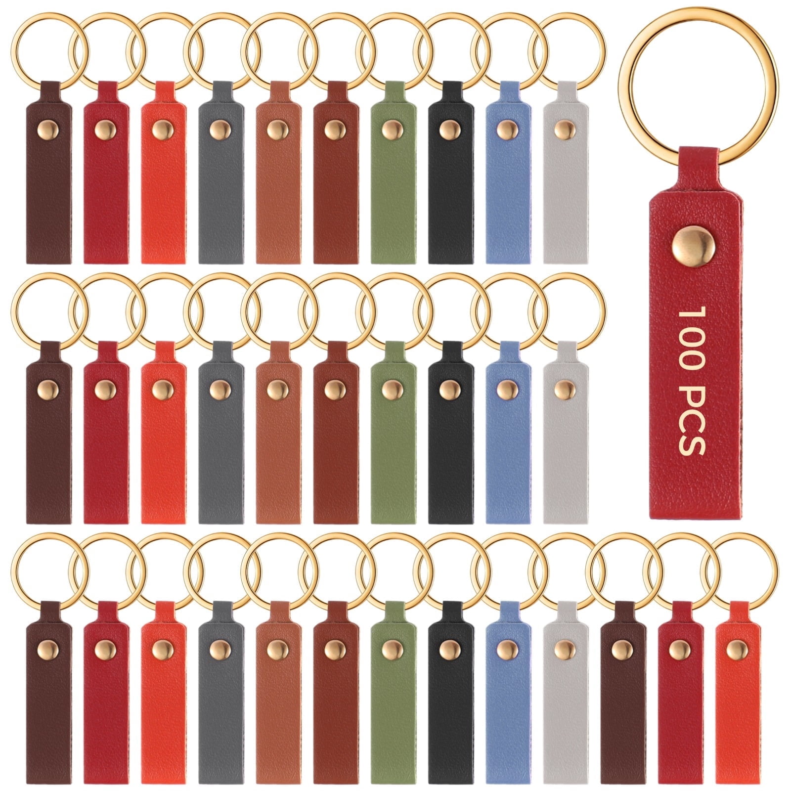 100 Pcs PU Leather Keychain Blanks, 10 Colors Bulk DIY Keychains with ...