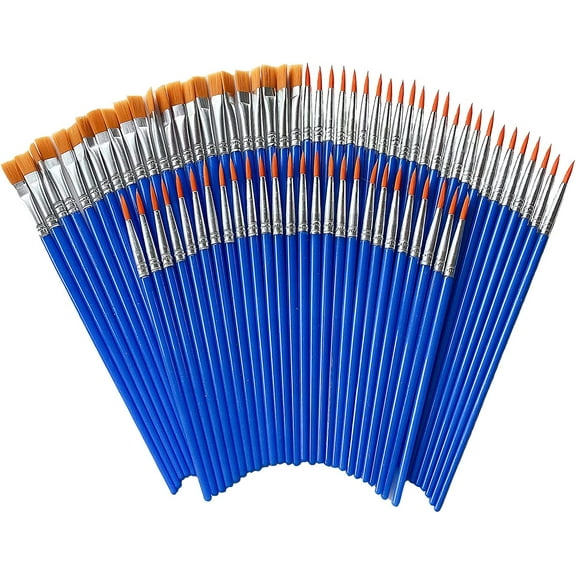 100 Pcs Paint Brushes Bulk for Kids/Students/Starter/Teens/Children Round Flat Small Brush Set for Art Class Painting/Painting Party/Acrylic Painting/Oil Watercolor