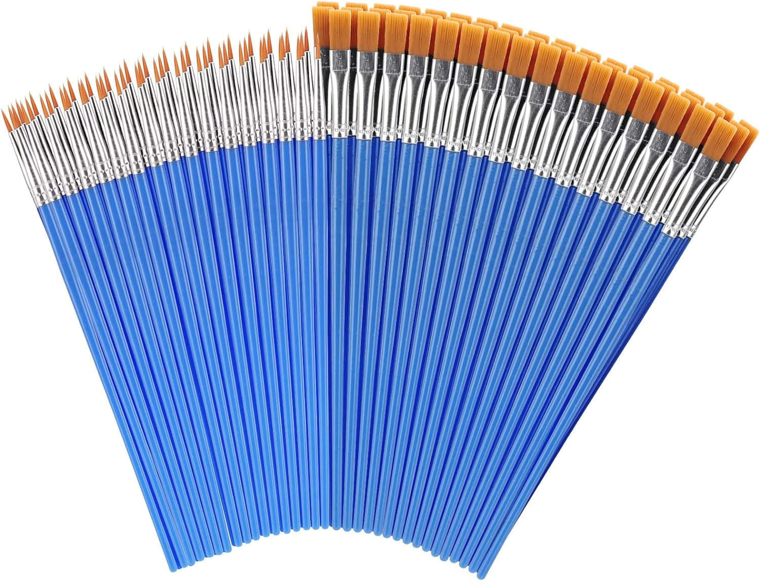 100 Pcs Paint Brushes Round and Flat Small Brush Bulk Classroom Crafts