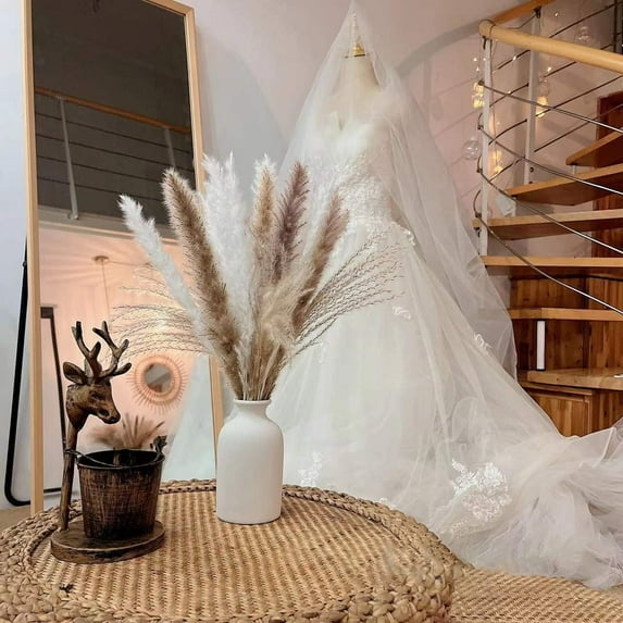 100 Pcs Pampas Grass for Boho Home Room Decor, 17" Neutral Dried Pompas Flowers for Western Modern Bedroom Table Bathroom Wedding Baby Shower Décor