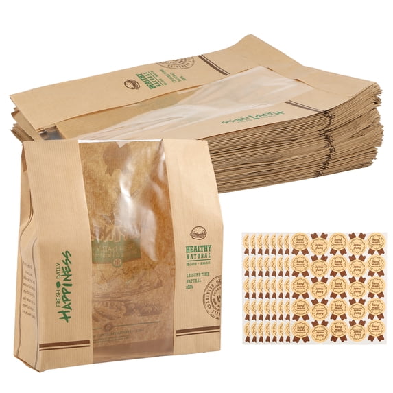 100 Pcs Paper Bread Bags for Homemade Bread,Sourdough Bread Bags and Paper Bakery Bag with Window for Baked Food Packaging Storage,Pack Breakfast and Lunch,Large Kraft 12.2x8.3x3.5inch
