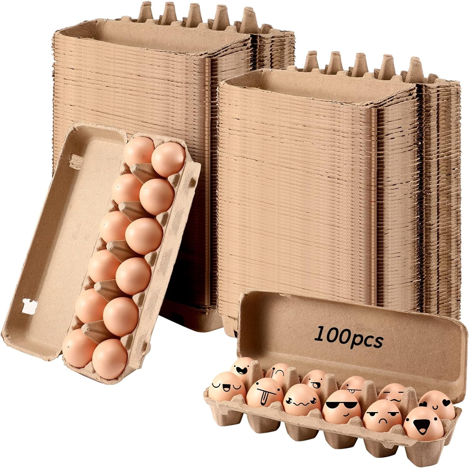 100 Pcs Paper Egg Cartons Bulk for Chicken Eggs Blank Pulp Fiber Egg Tray Holder Reusable Empty Storage Containers for Farm Market Kitchen Camping Picnic DIY(12 Count)
