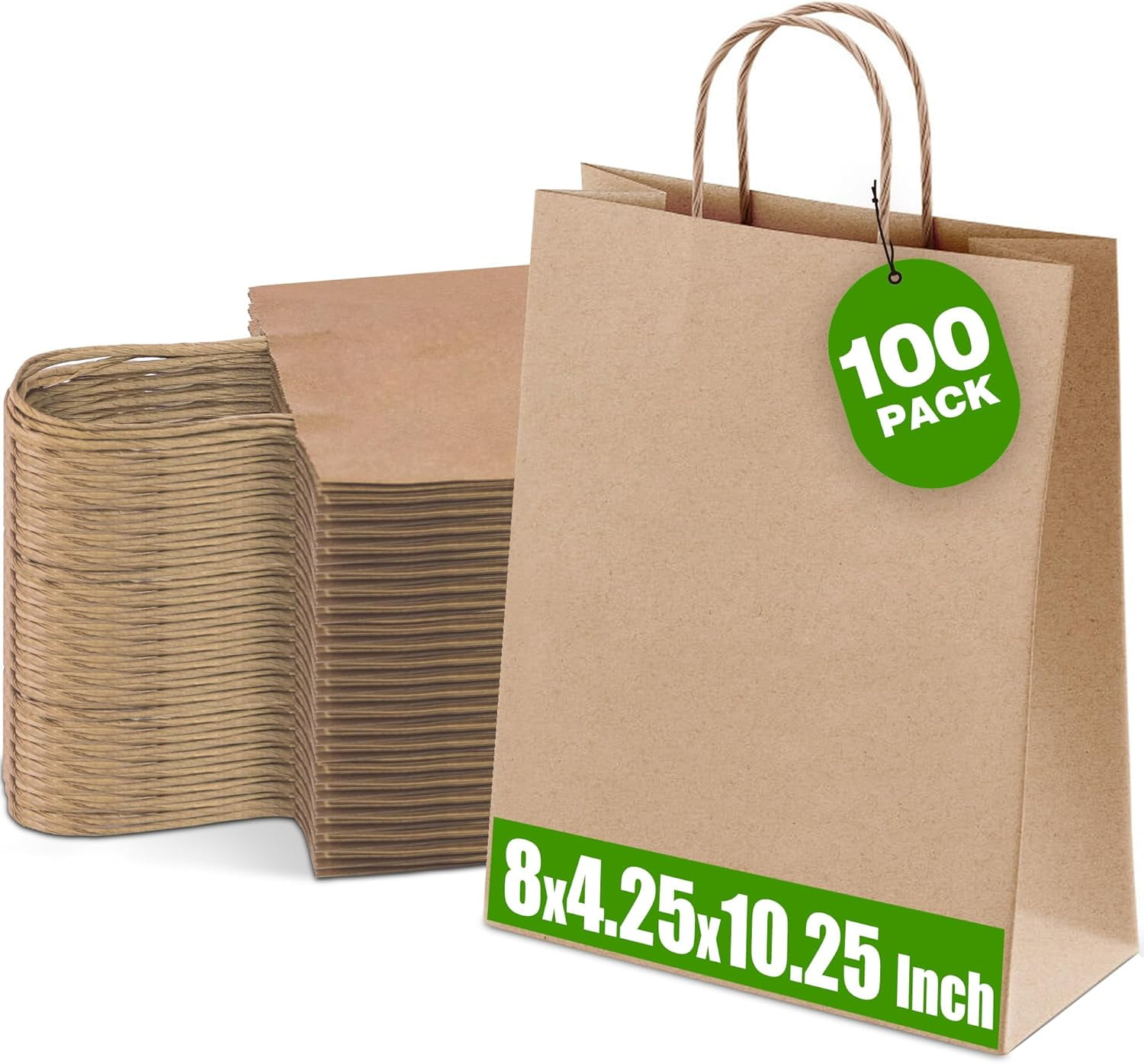 100 Pcs Paper Gift Bags with Handles, Medium Size Brown Paper Bags 8x4 ...