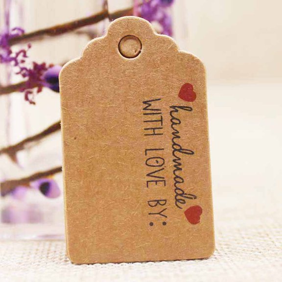 100 Pcs Paper Gift Tags Premium Hange Tags Rectangle with Word Handmade with Love for Christmas Holiday Gifts Wedding Favors Art Craft(Wood) DIY