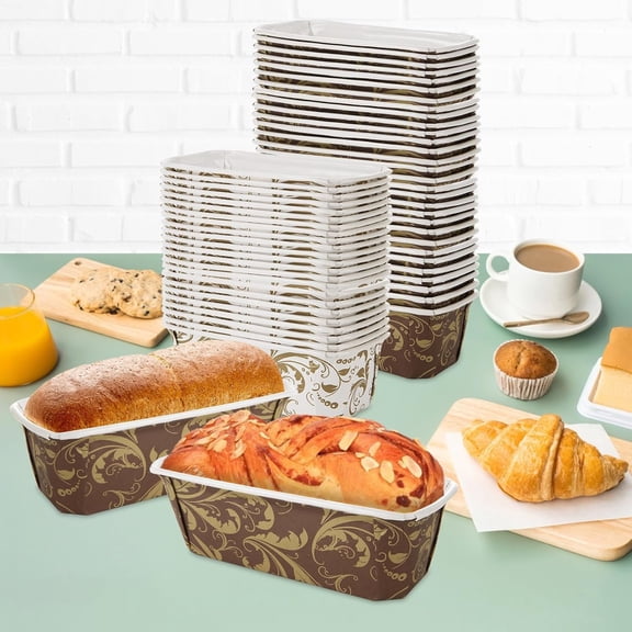 100 Pcs Paper Loaf Pan Liners, Disposable Baking Molds for Bread Cake Bakery, Microwave Freezer Safe (White & Brown)