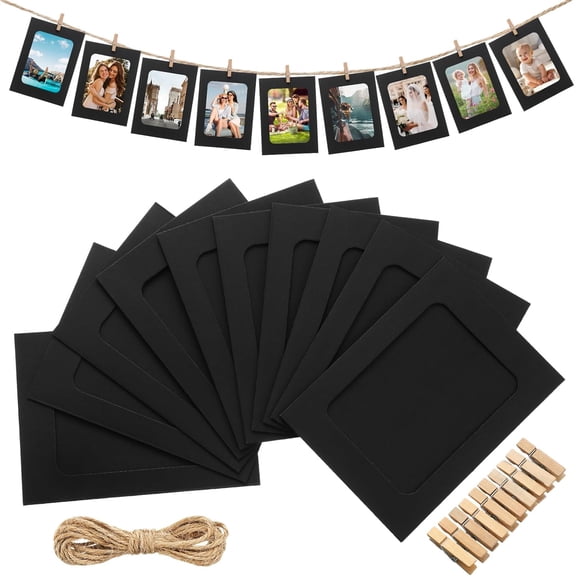 100 Pcs Paper Photo Frames 4x6 Black Picture Frame with 100 Clip 10 String Kit DIY Hanging Cardboard Photo Holder Graduation Back to School Wall Decor Wedding Home