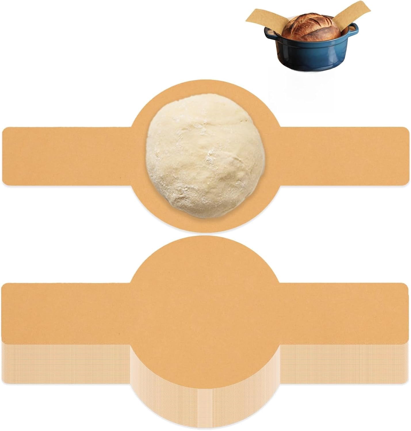 100 Pcs Parchment Paper Bread Sling for Dutch Oven, Bread Baking Mat with Long Handles, Non-Stick Unbleached Parchment Paper for Sourdough Transfer, Air Fryer