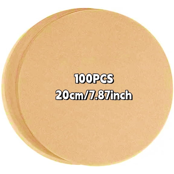100 Pcs Parchment Paper Rounds, 8 inch Non Stick Parchment Paper Sheets for Baking, Pre-cut Round Parchment Paper for Cake Pan, Tortilla Press, Quesadilla Maker, Springform Pan, Brown