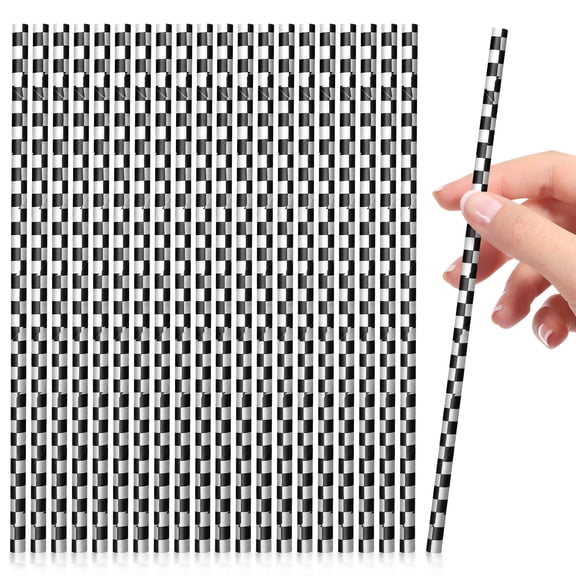 100pcs Checkered Paper Straws for Party Use Multi Color Racing Car Themed Decor 8 inches