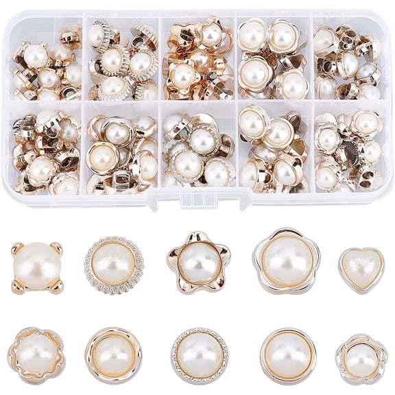 100 Pcs Pearl Buttons - 10 Styles Retro Plastic Round Shank Embellishments DIY