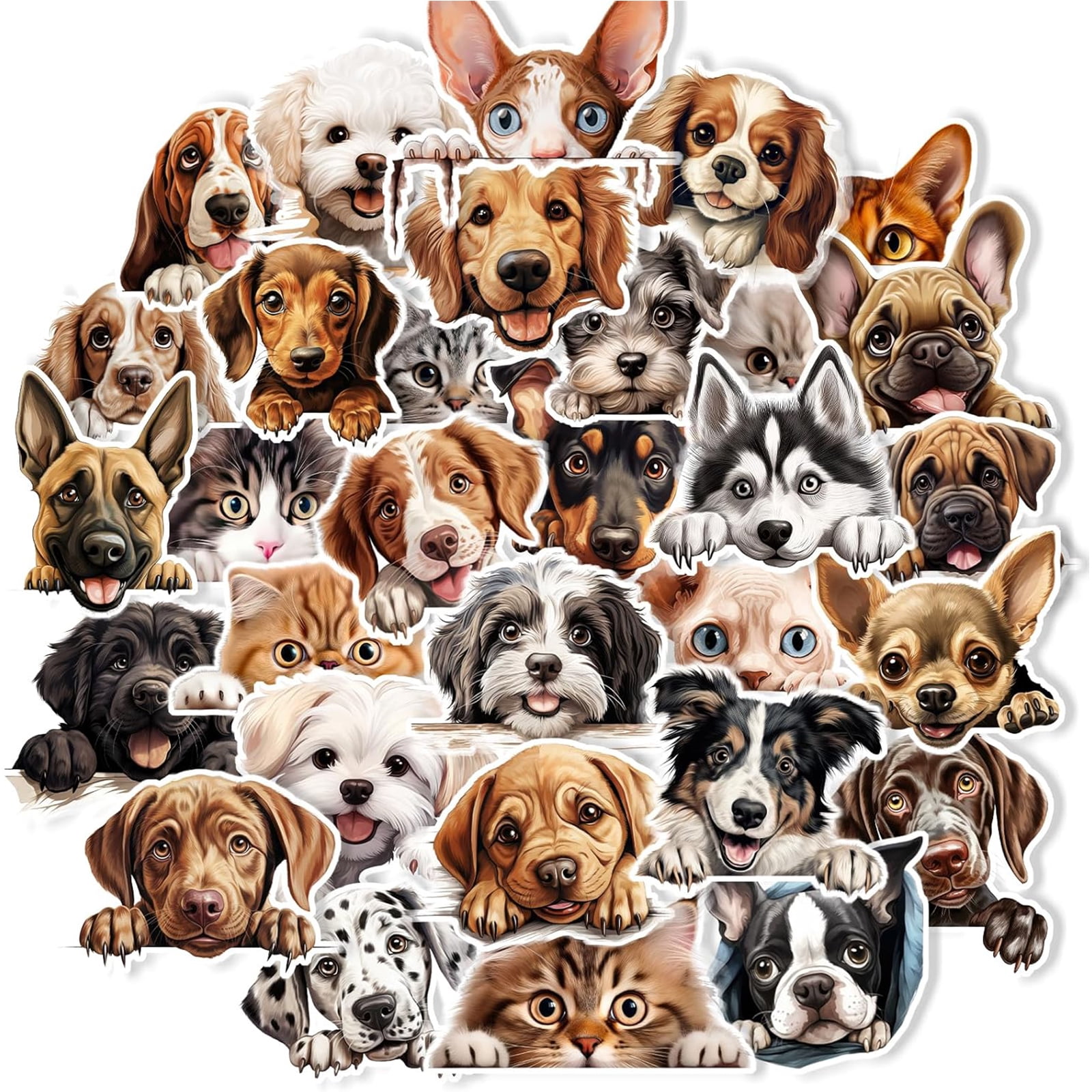 100 Pcs Peeking Cats & Dogs Stickers Cute Animal Vinyl Decals for Laptop Water Bottle Scrapbooking Journaling DIY Crafts Christmas Gifts