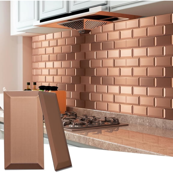 100 Pcs Peel and Stick Backsplash Tiles, 3D Textured Metal Stick On Subway Wall Tiles for Kitchen Back Splashes, Bathroom, Laundry Room, 3 x 6 Inch, Stainless